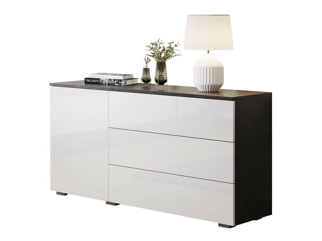 Cómoda Sarasota 128 (Cinzento escuro + Branco brilhante)