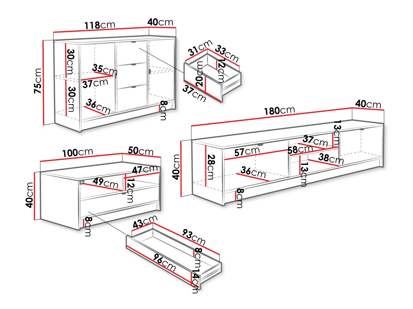 Conjunto para sala de estar Comfivo Larmire 107 (Preto)