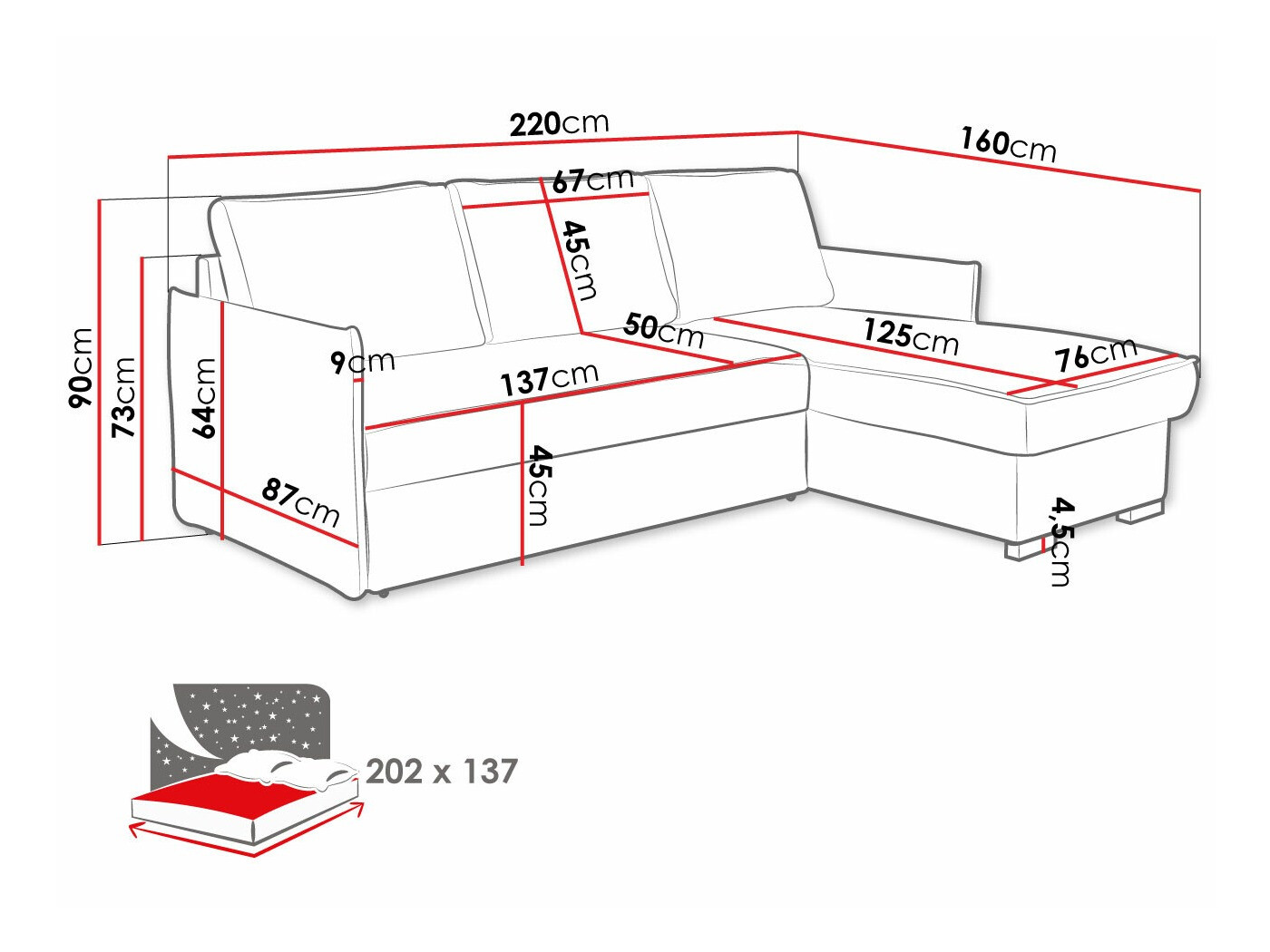 Sofá de canto Columbus 208 (Neve 80)