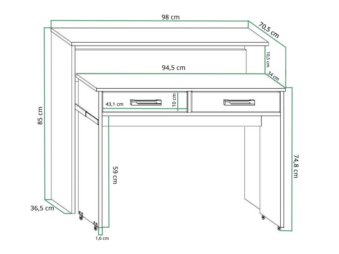 Mesa de escritório Gilroy 103 (Branco + Preto brilhante)