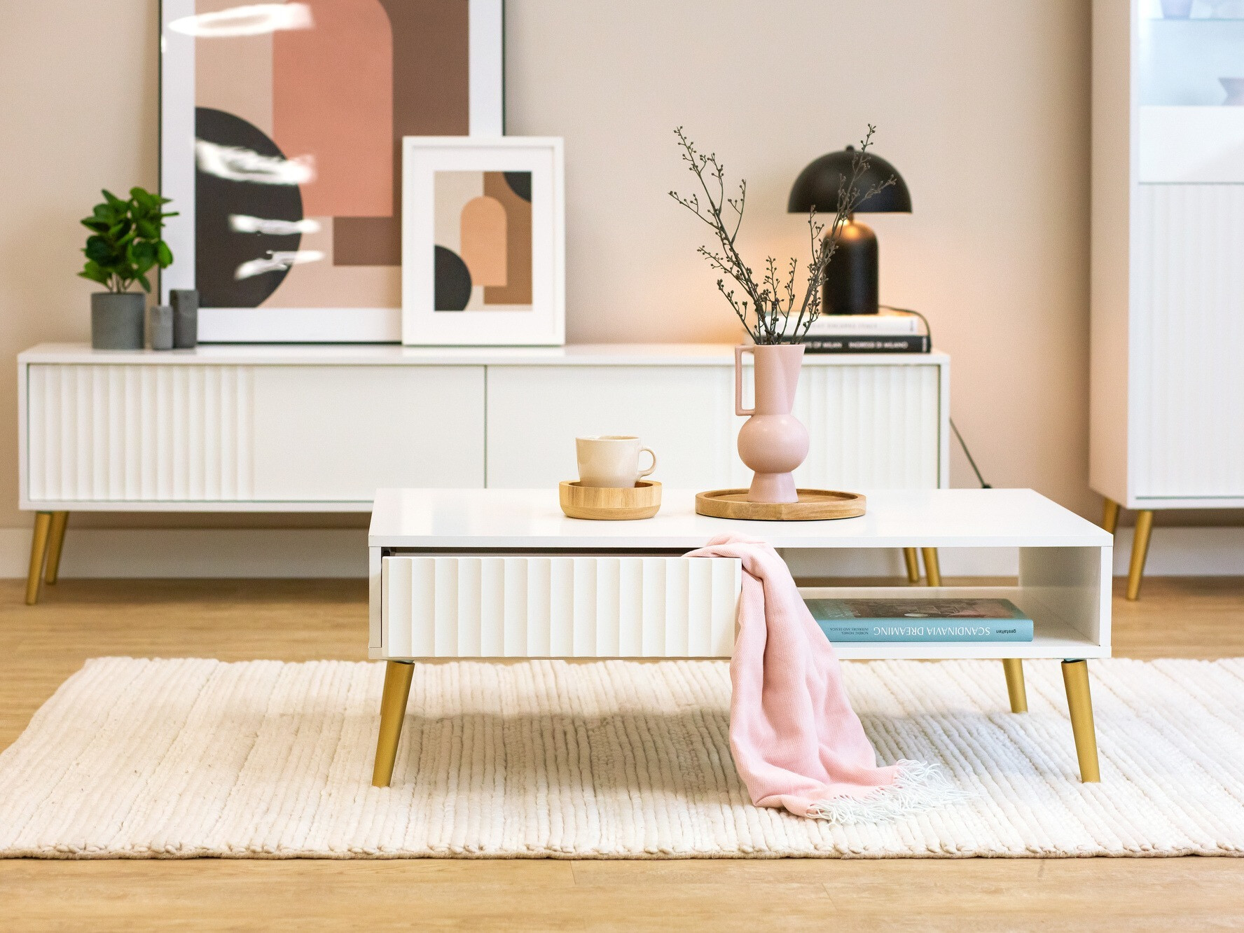 Mesa de centro Cirferi 103 (Branco + Dourado)