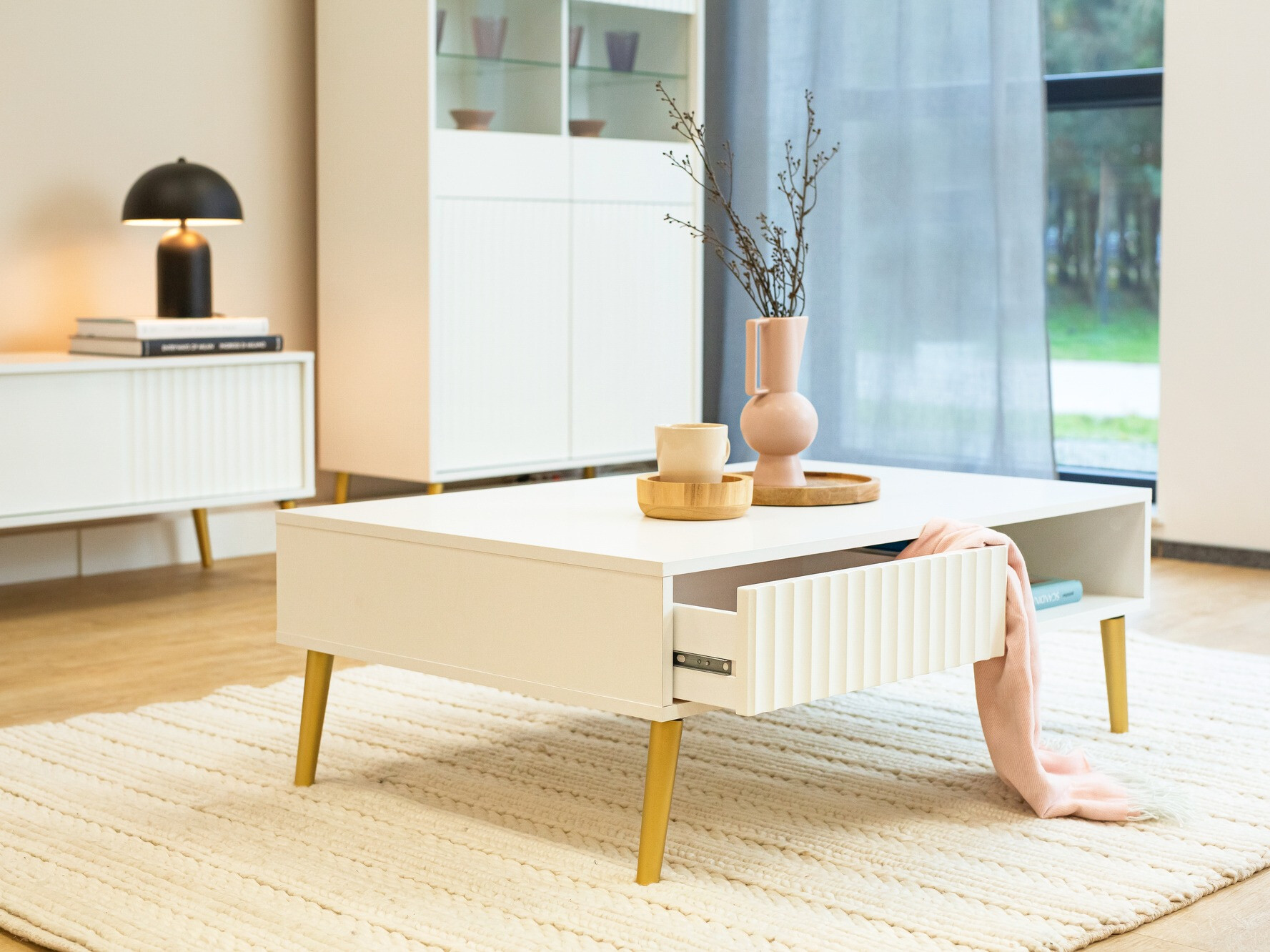 Mesa de centro Cirferi 103 (Branco + Dourado)