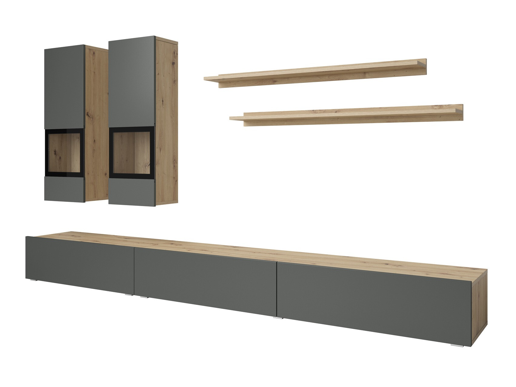 Conjunto para sala de estar Serodeu 100 (Carvalho Artisan + Cinza fosco)