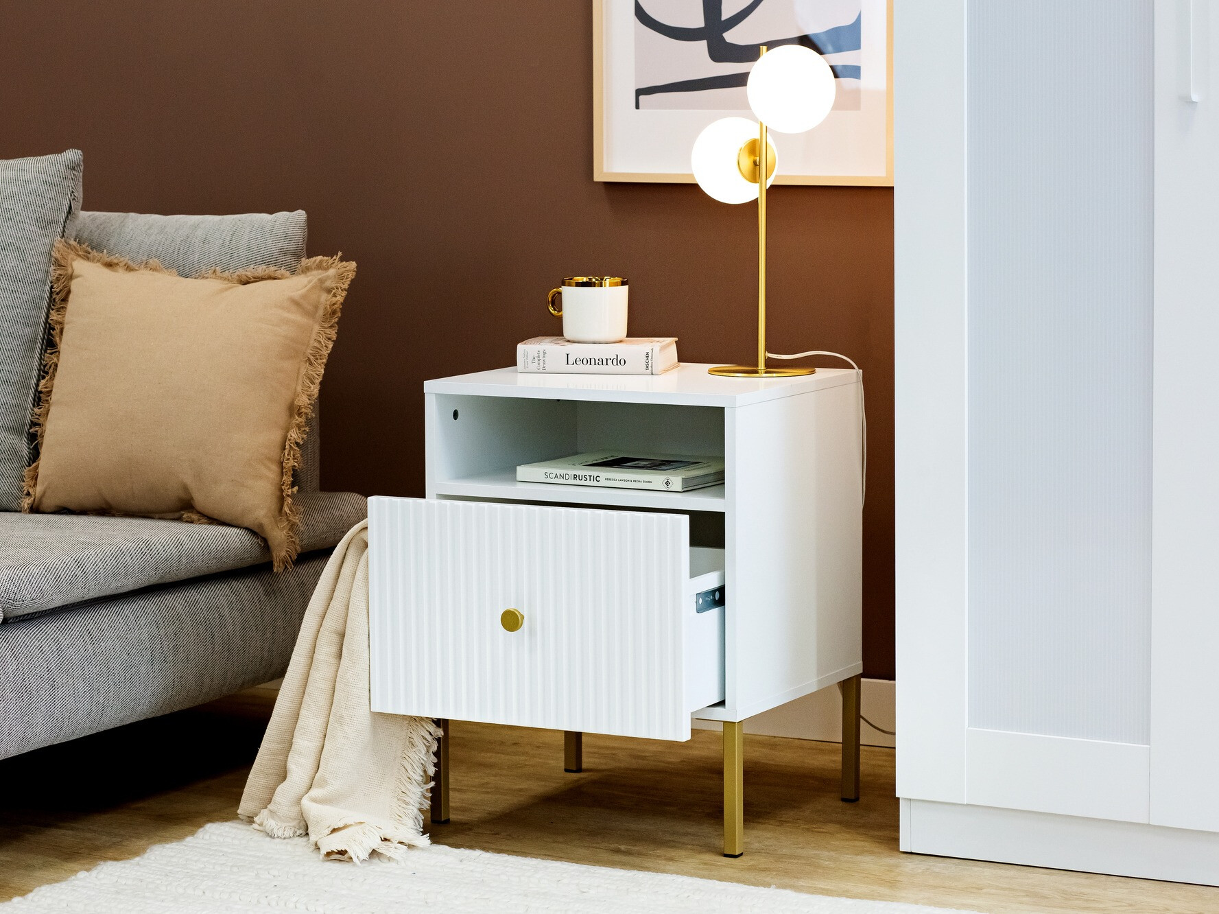 Mesa de cabeceira Etliva 106 (Branco + Dourado)