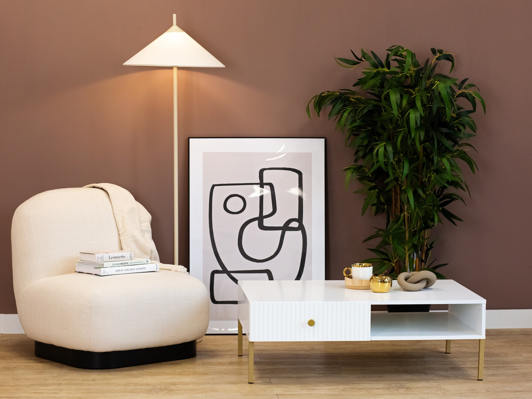 Mesa de centro Etliva 103 (Branco + Dourado)