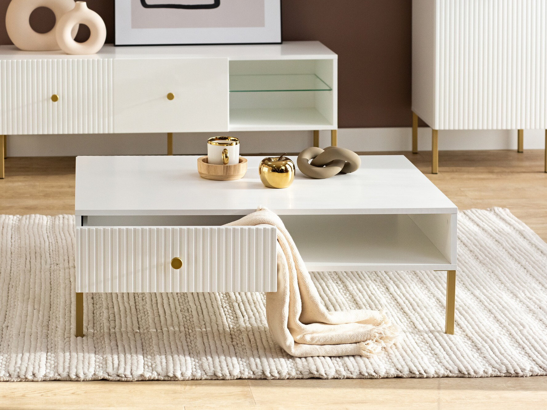 Mesa de centro Etliva 103 (Branco + Dourado)