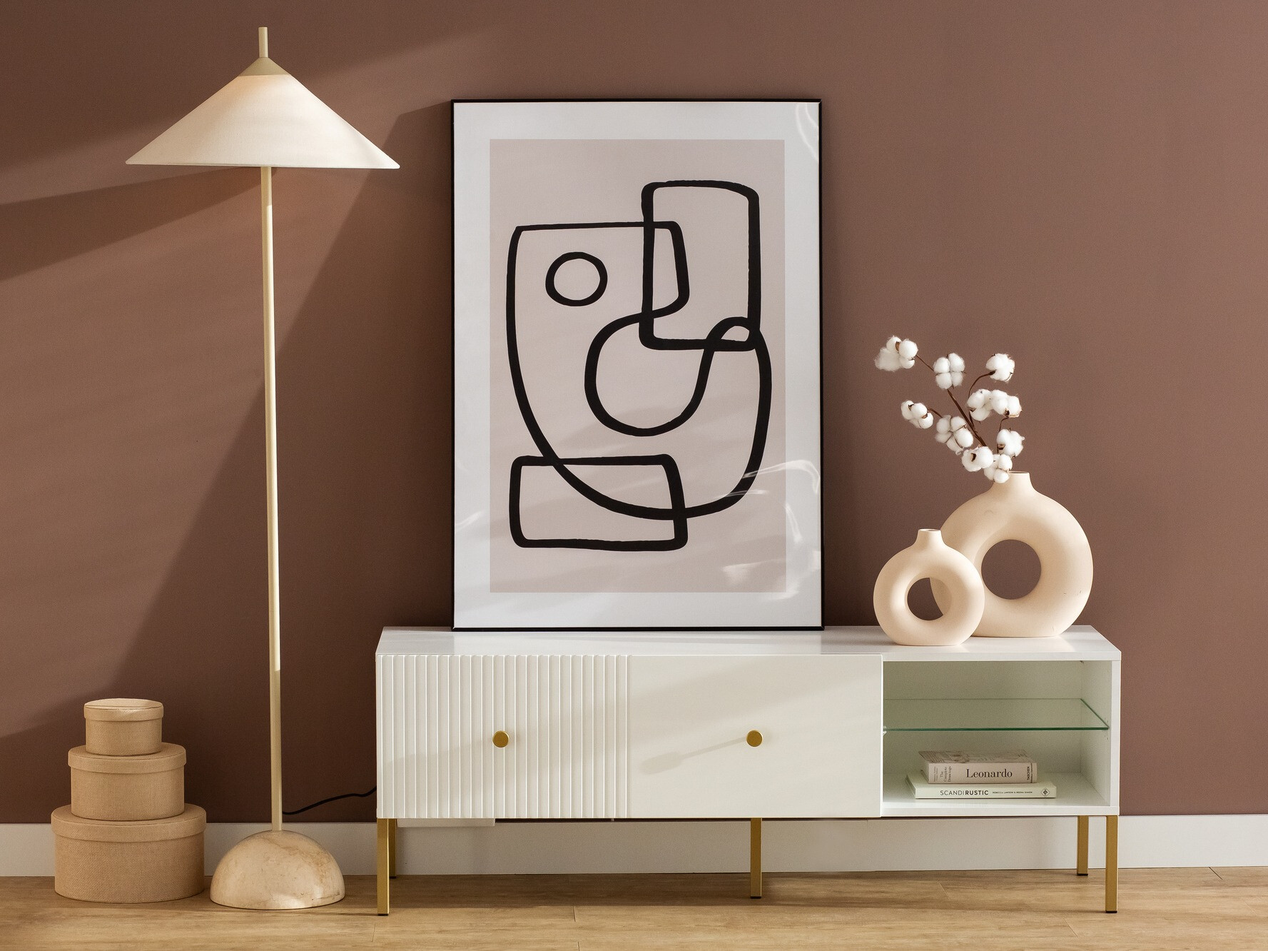 Móvel de TV Etliva 104 (Branco + Dourado)