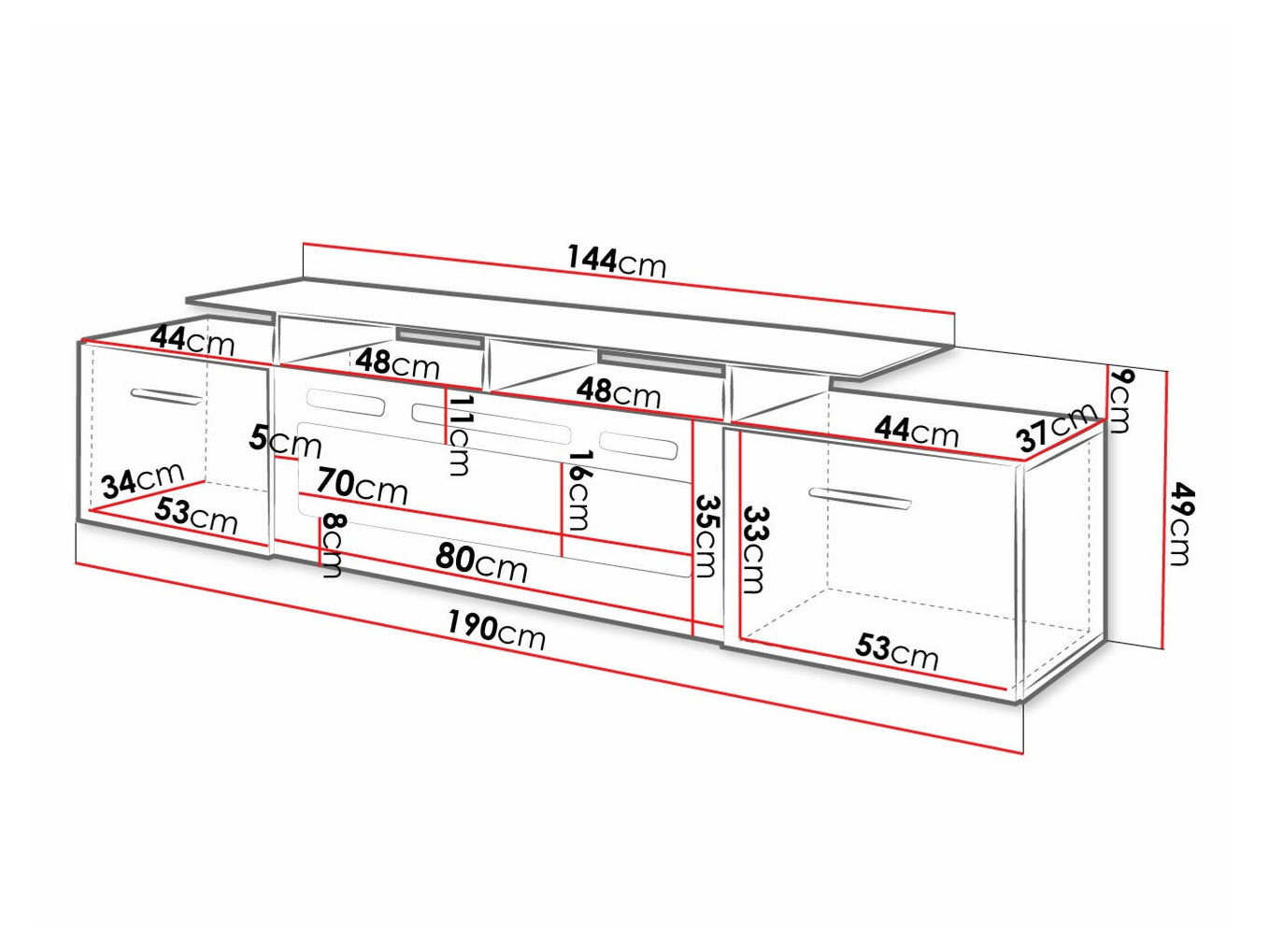 Móvel de TV Charlotte 155 (Branco + Branco brilhante)