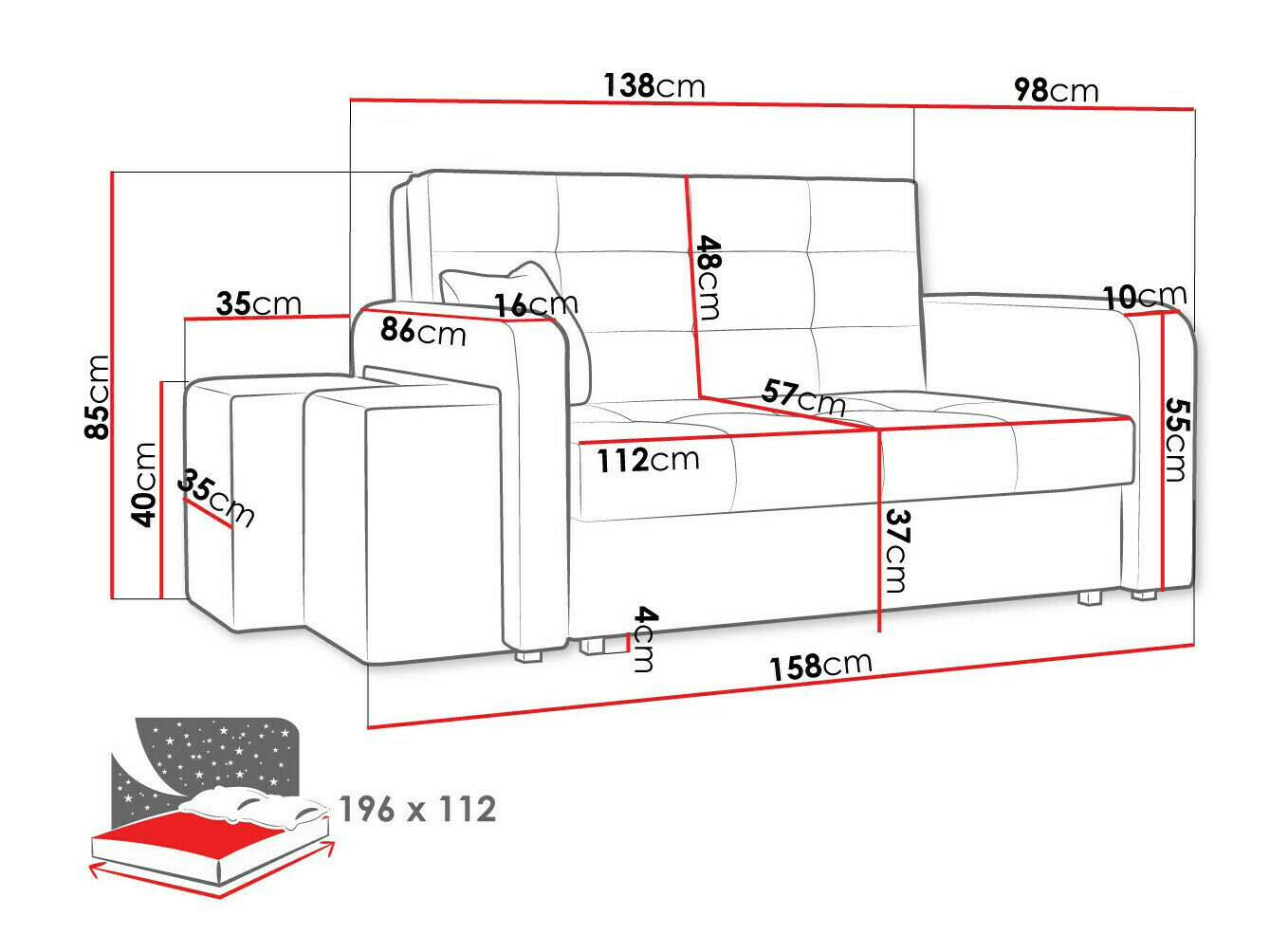 Sofá cama Columbus 157 (Manila 16)