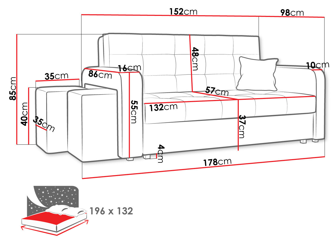 Sofá cama Columbus 158 (Manila 16)