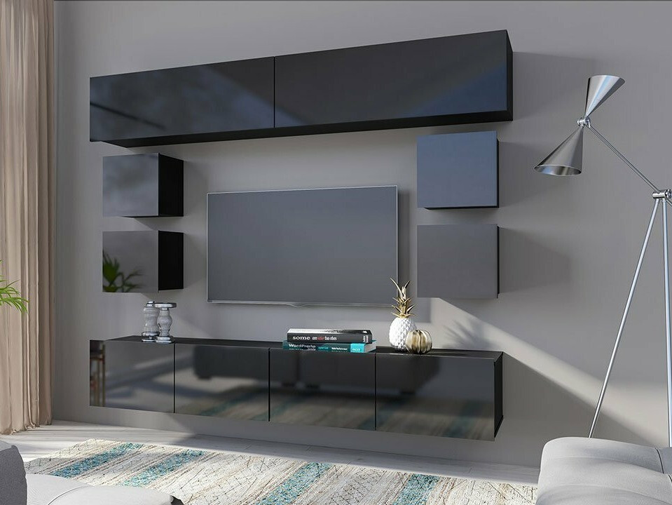 Armário suspenso Tivdalu 124 (Preto + Preto brilhante)