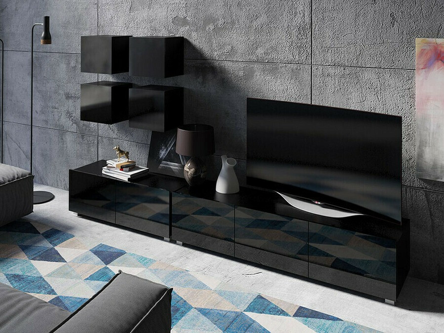 Armário suspenso Tivdalu 124 (Preto + Preto brilhante)