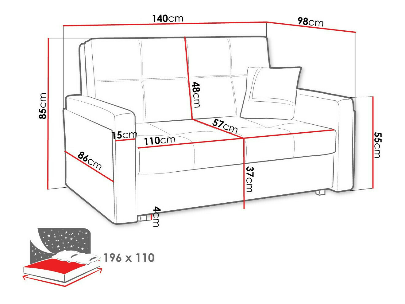 Sofá cama Columbus 174 (Centauri 86 + Centauri 05)
