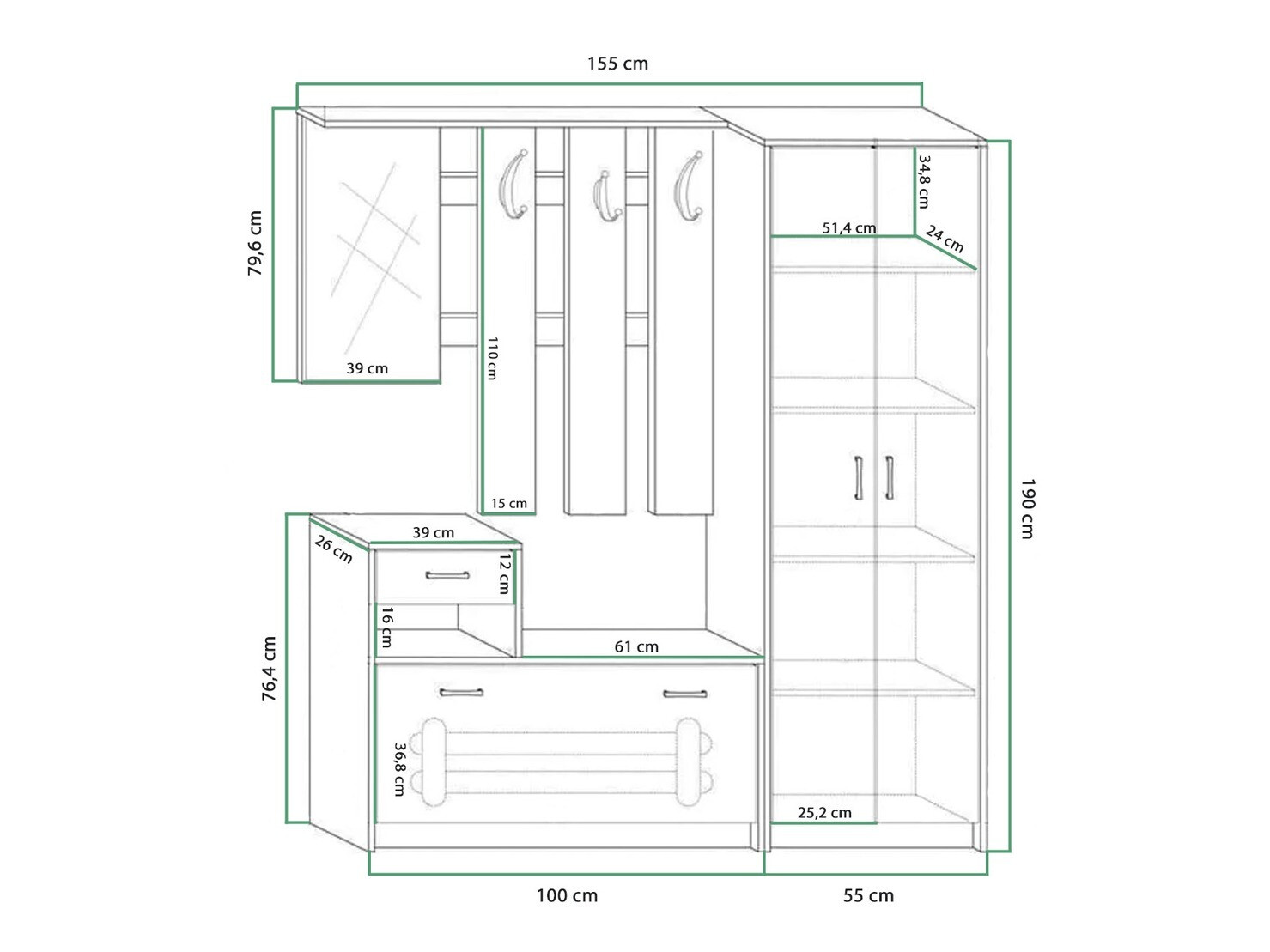 Conjunto para corredor Gilroy 106 (Carvalho sonoma + Branco)
