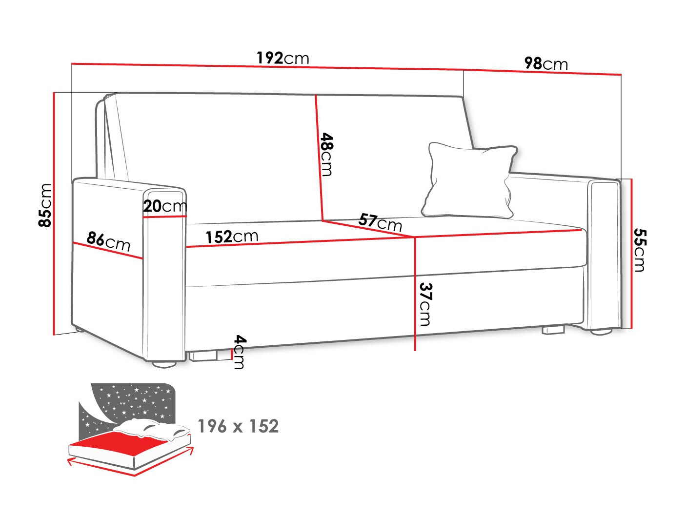 Sofá cama Columbus 185 (Poso 5)