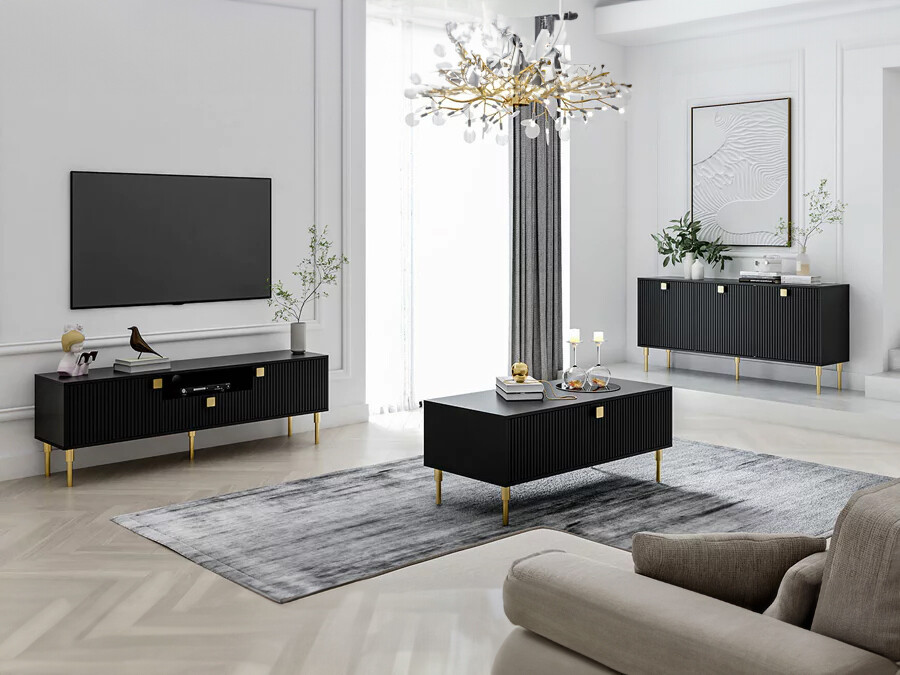 Conjunto para sala de estar Merced 123 (Preto + Dourado)