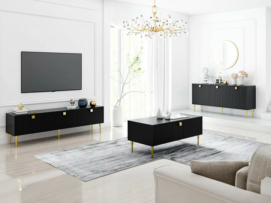 Conjunto para sala de estar Merced 124 (Preto + Dourado)