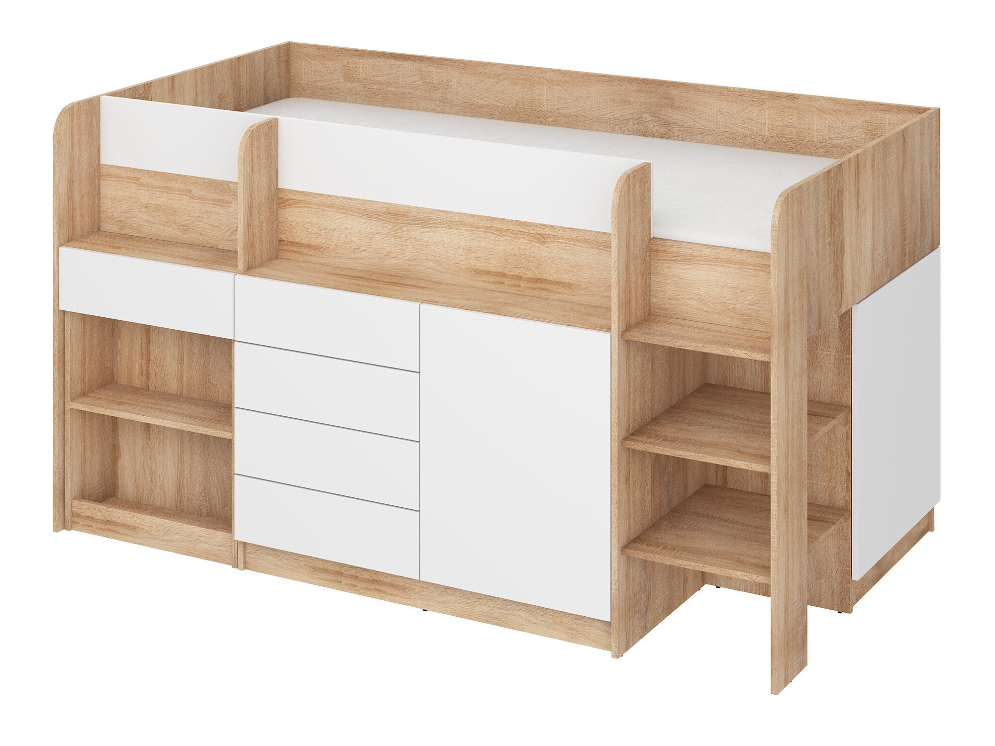 Cama alta Gilroy 116 (Carvalho sonoma + Branco)