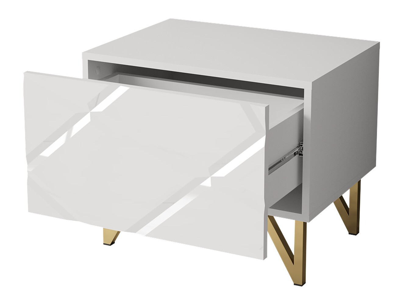 Mesa de cabeceira Mavmave 103 (Branco + Branco brilhante)