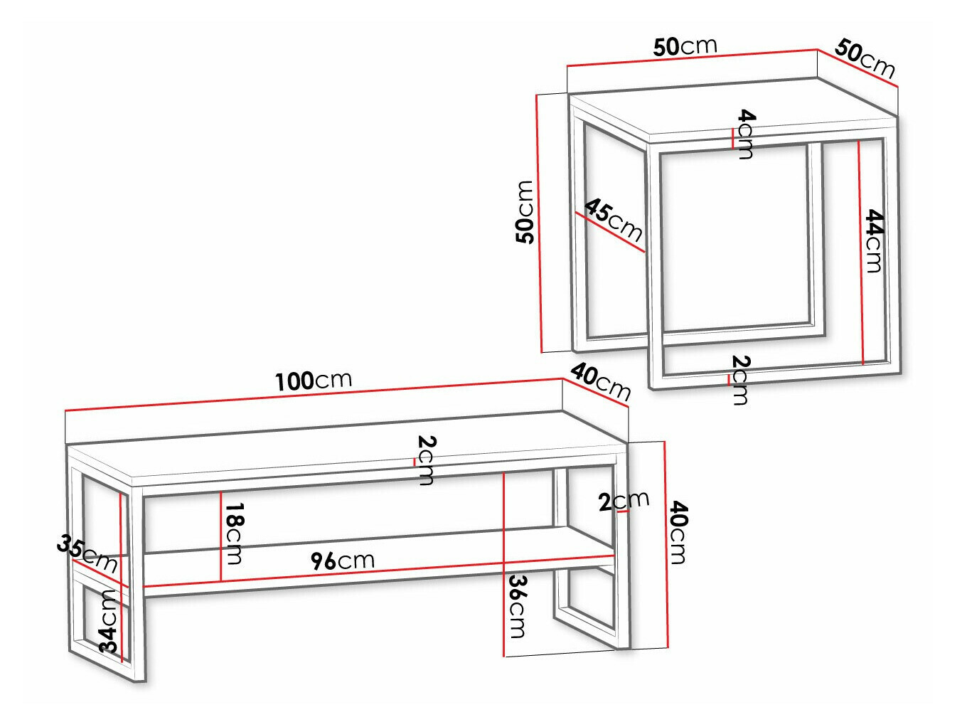 Conjunto de mesa de centro Oswego 106 (Craft carvalho + Preto)