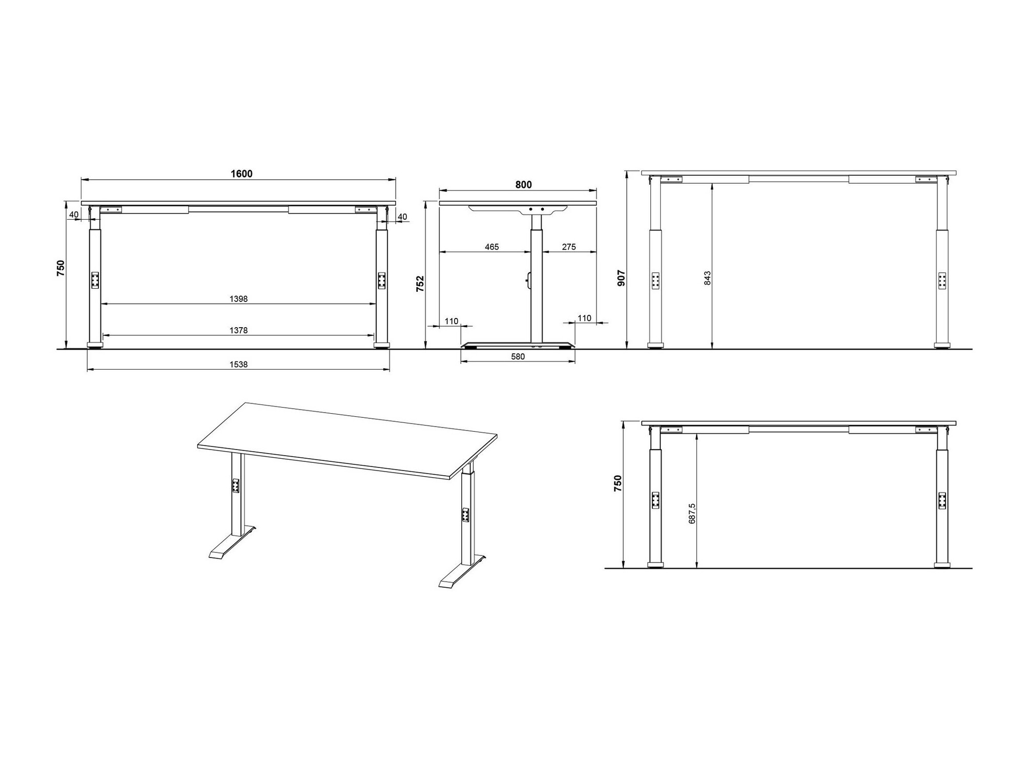 Mesa de escritório Sacramento 421 (Caxemira + Preto)