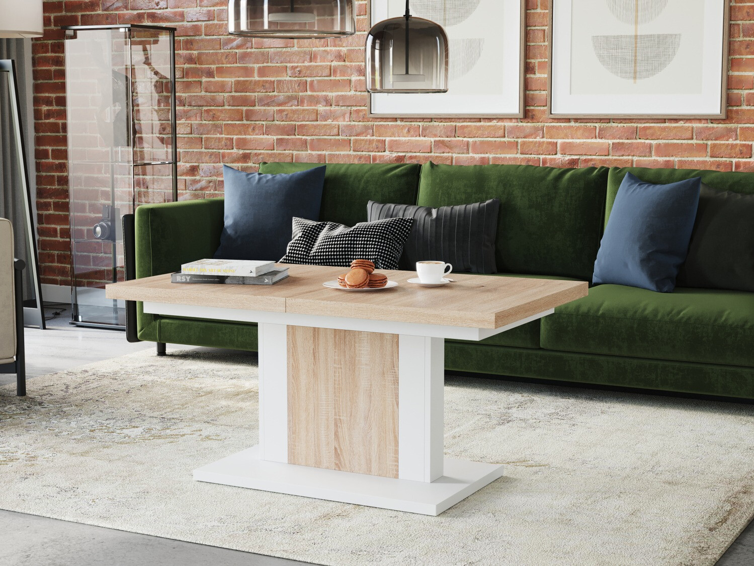 Mesa de centro extensível Glendale 103 (Carvalho sonoma + Branco)