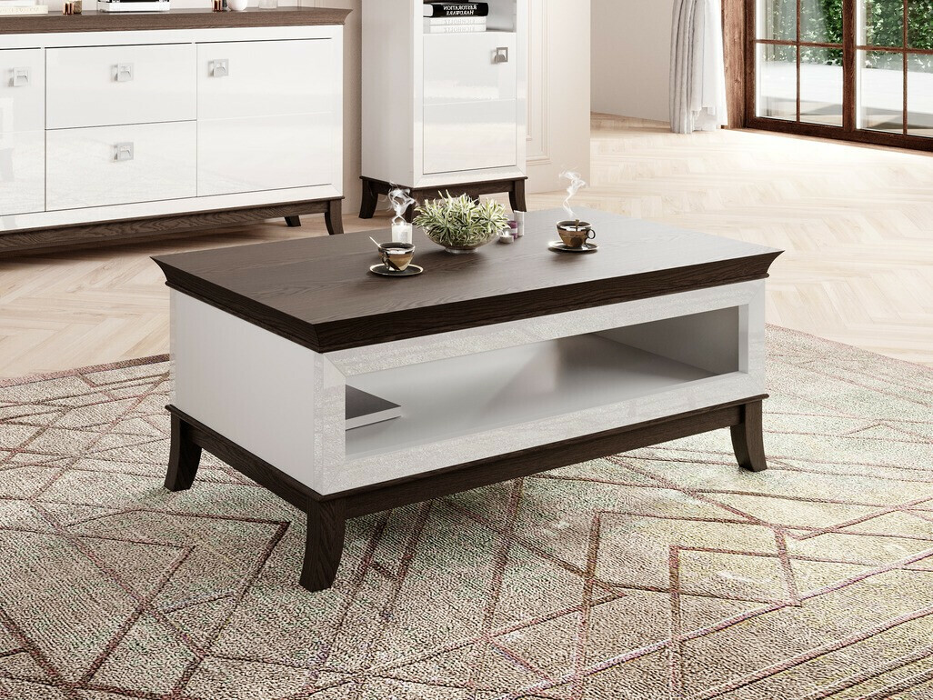 Mesa para revistas Austin BA107 (Branco brilhante + Carvalho escuro)