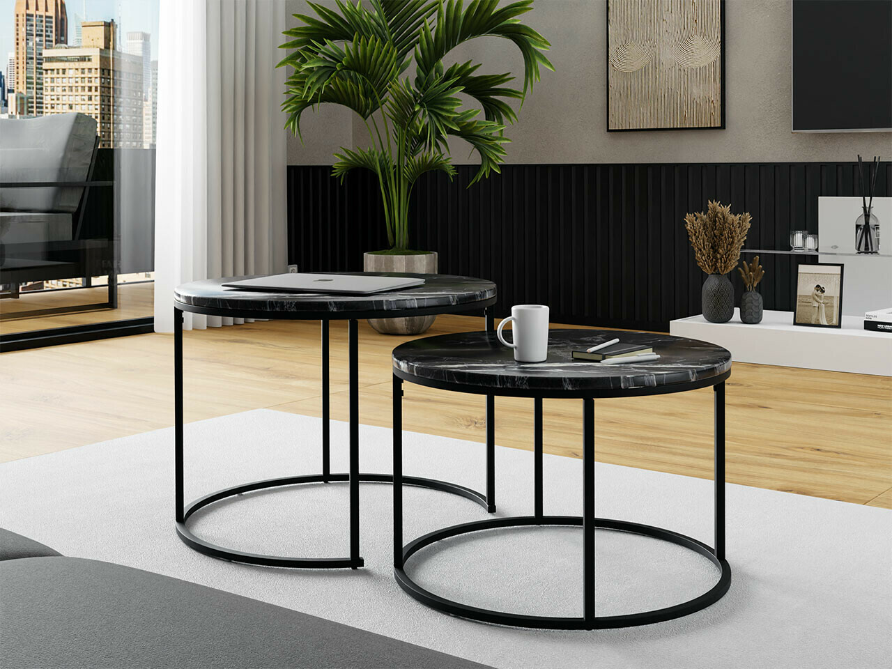 Conjunto de mesa de centro Richardson 116 (Preto + Mármore preto)