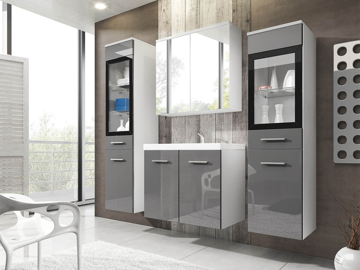 Conjunto para casa de banho Sarasota 140 (Cinzento brilhante + Branco)