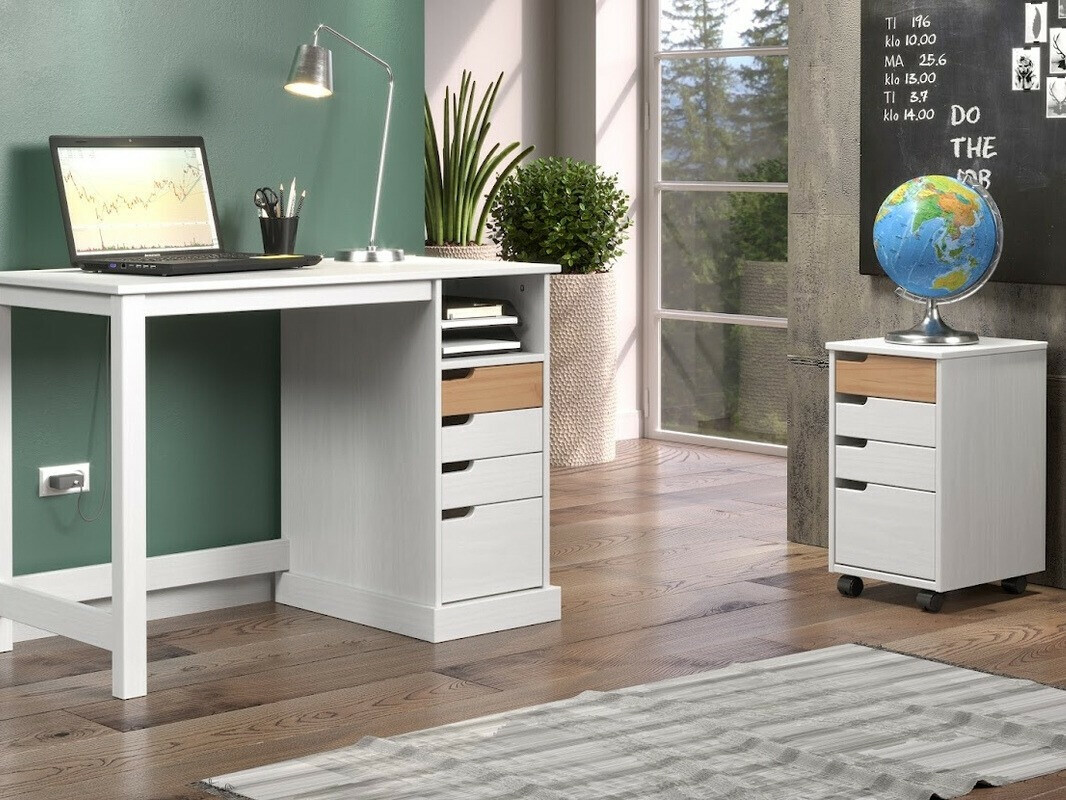 Bloco de gavetas Indianapolis C101 (Branco + Carvalho de mel)