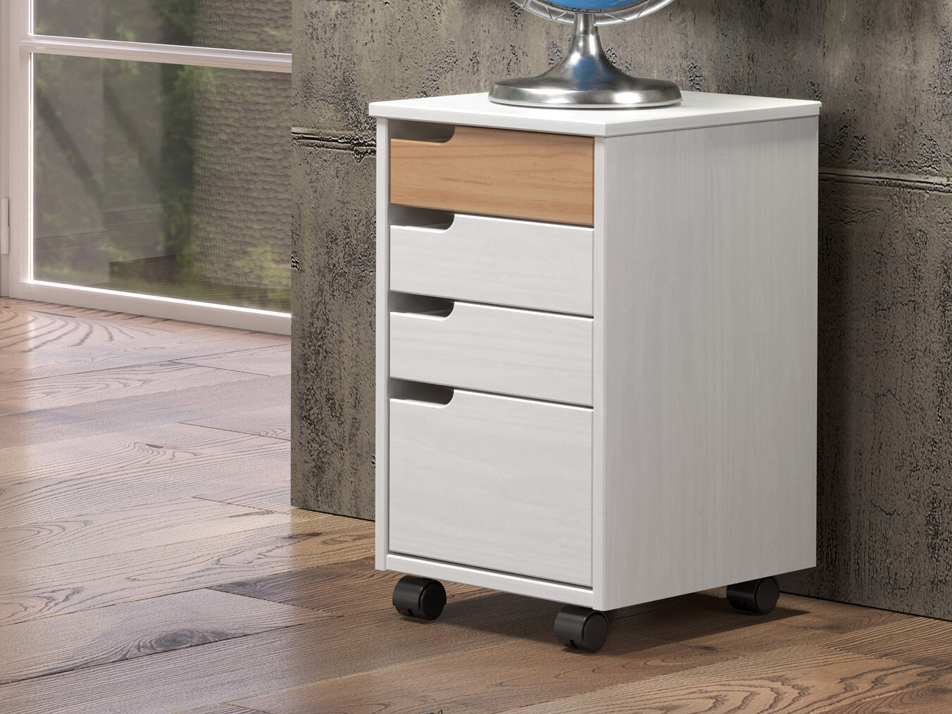 Bloco de gavetas Indianapolis C101 (Branco + Carvalho de mel)