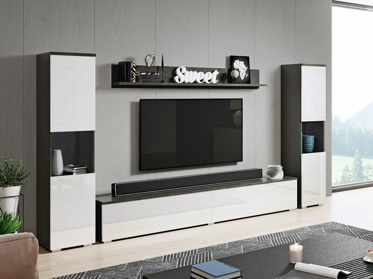 Conjunto para sala de estar Sarasota 131 (Cinzento escuro + Branco brilhante)
