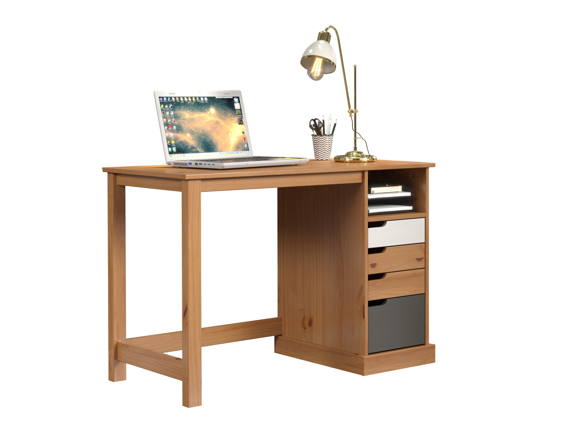 Mesa de escritório Indianapolis C100 (Carvalho de mel + Branco + Cinzento)