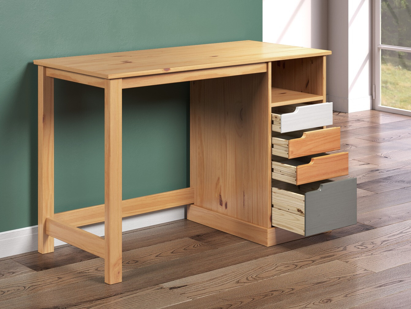 Mesa de escritório Indianapolis C100 (Carvalho de mel + Branco + Cinzento)