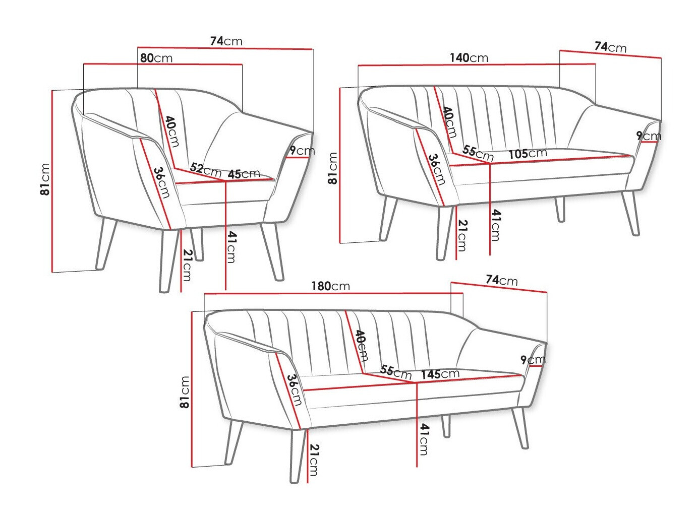 Conjunto de mobiliário com estofo Arvada 121 (Manila 09)