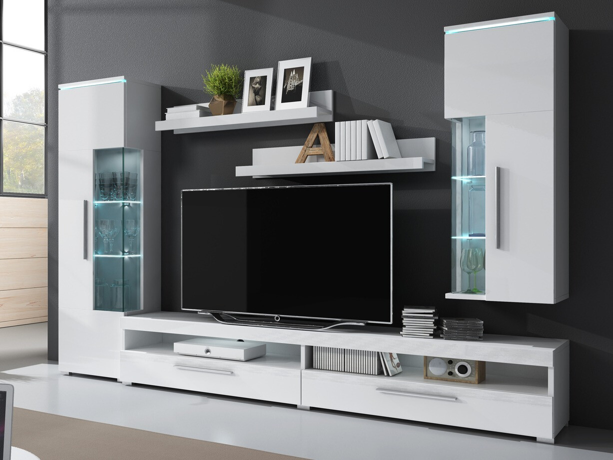 Conjunto para sala de estar Torvire 108 (Branco + Branco brilhante)