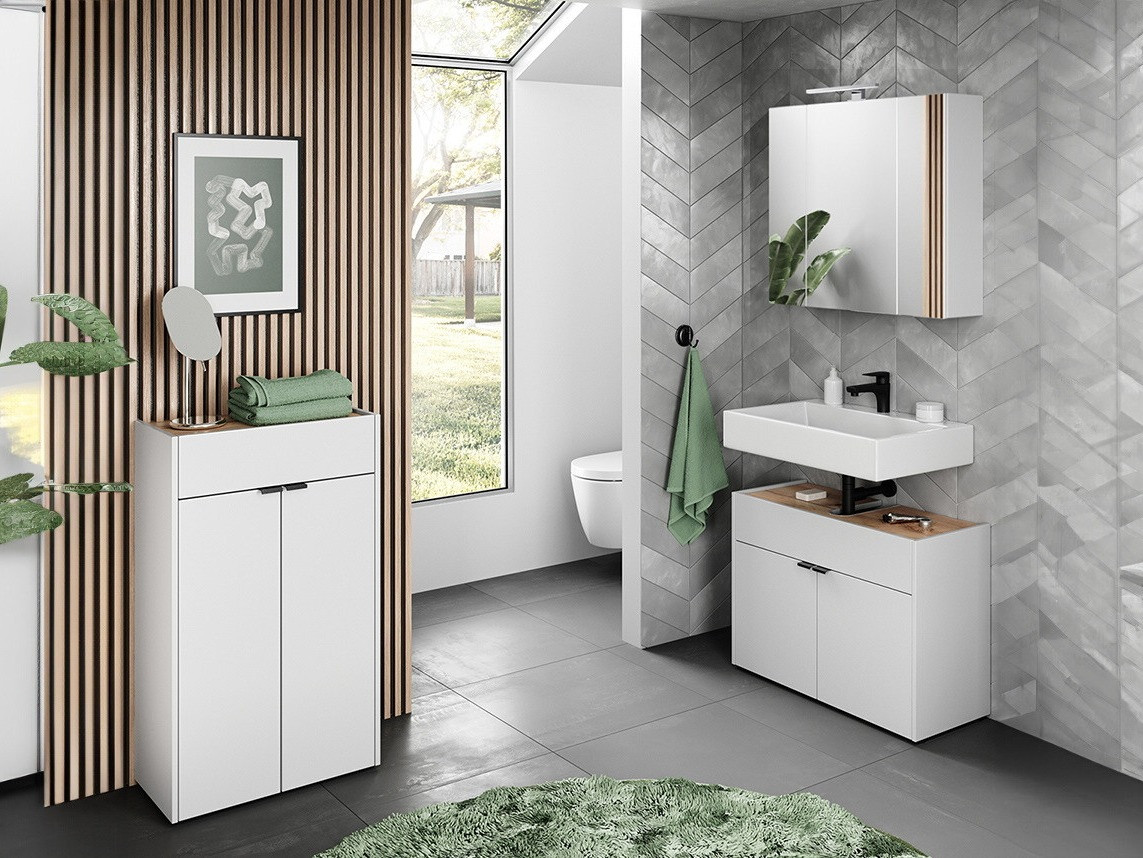 Conjunto para casa de banho Ventei 110 (Branco + Navarra carvalho)