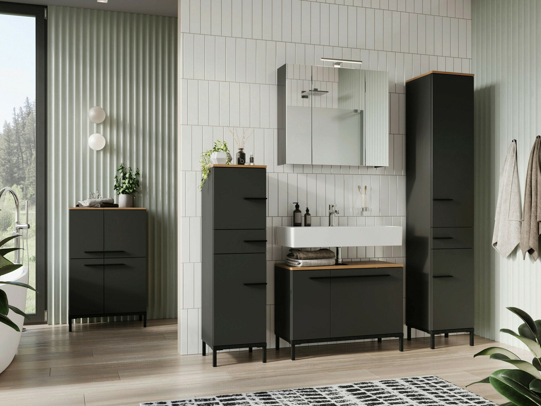 Conjunto para casa de banho Ruvlevu 104 (Grafite + Navarra carvalho)