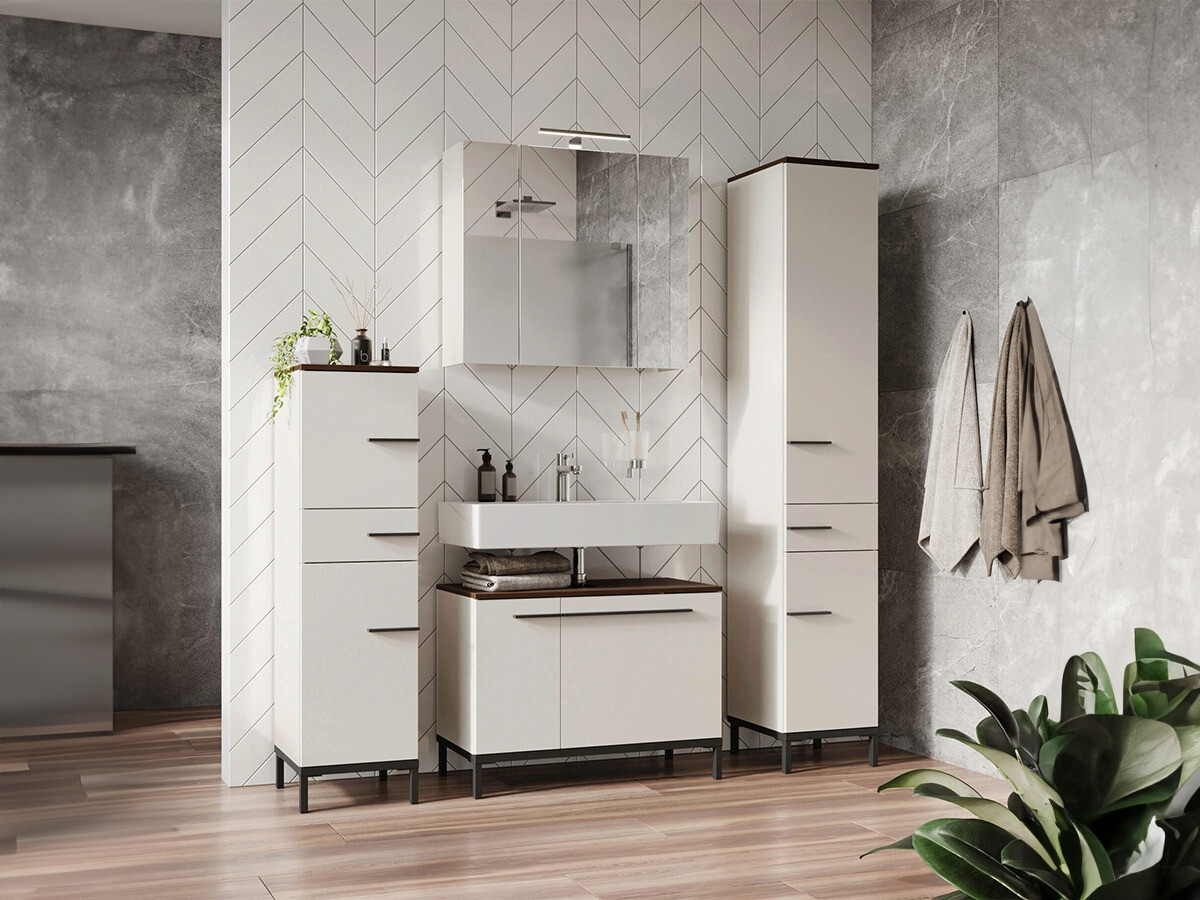 Conjunto para casa de banho Ruvlevu 105 (Cinzento claro + Noz)