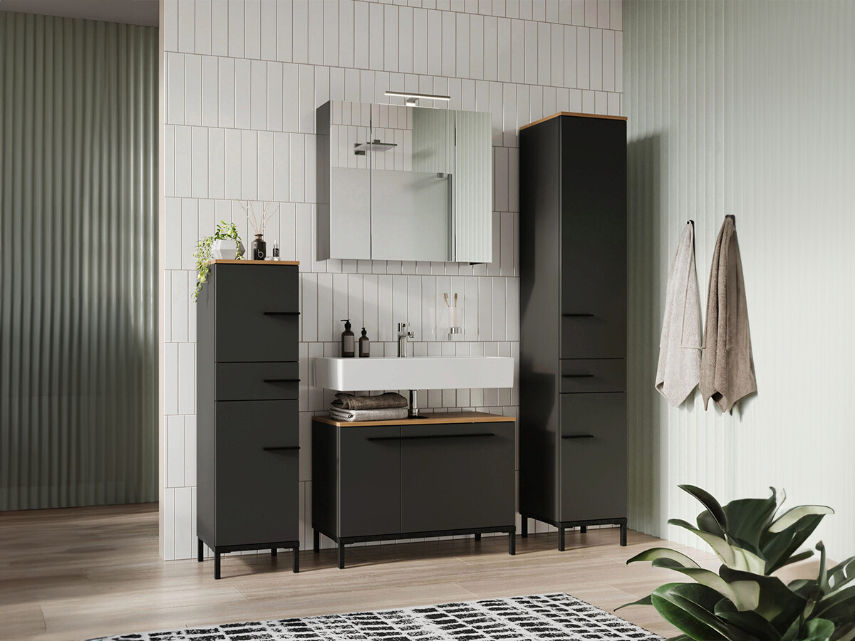 Conjunto para casa de banho Ruvlevu 105 (Grafite + Navarra carvalho)