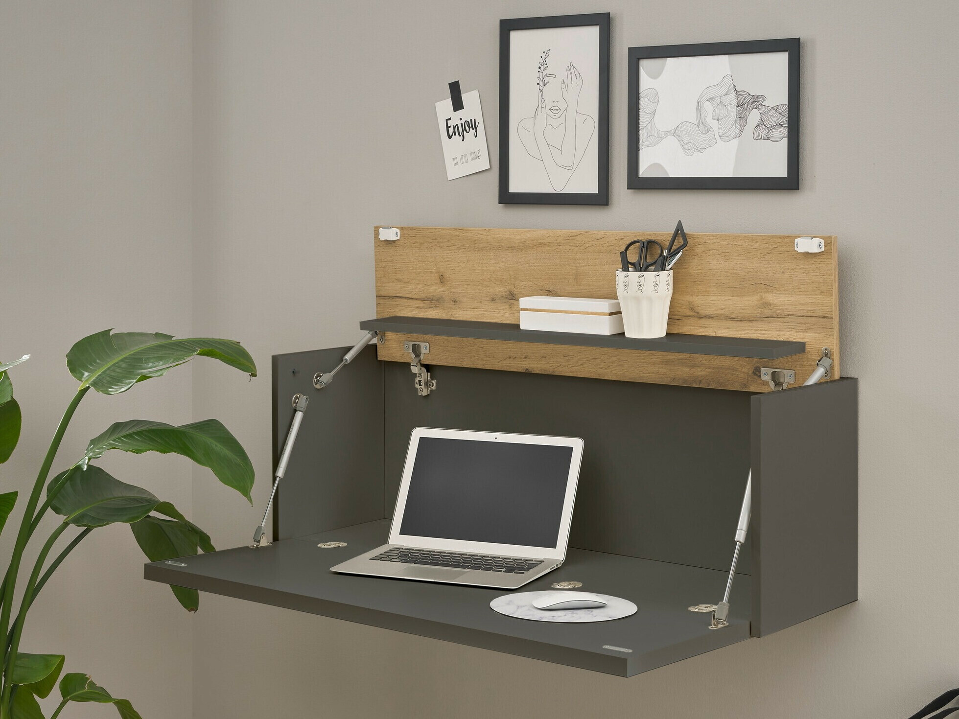 Mesa de escritório Elbsori 107 (Antracite + Carvalho wotan)