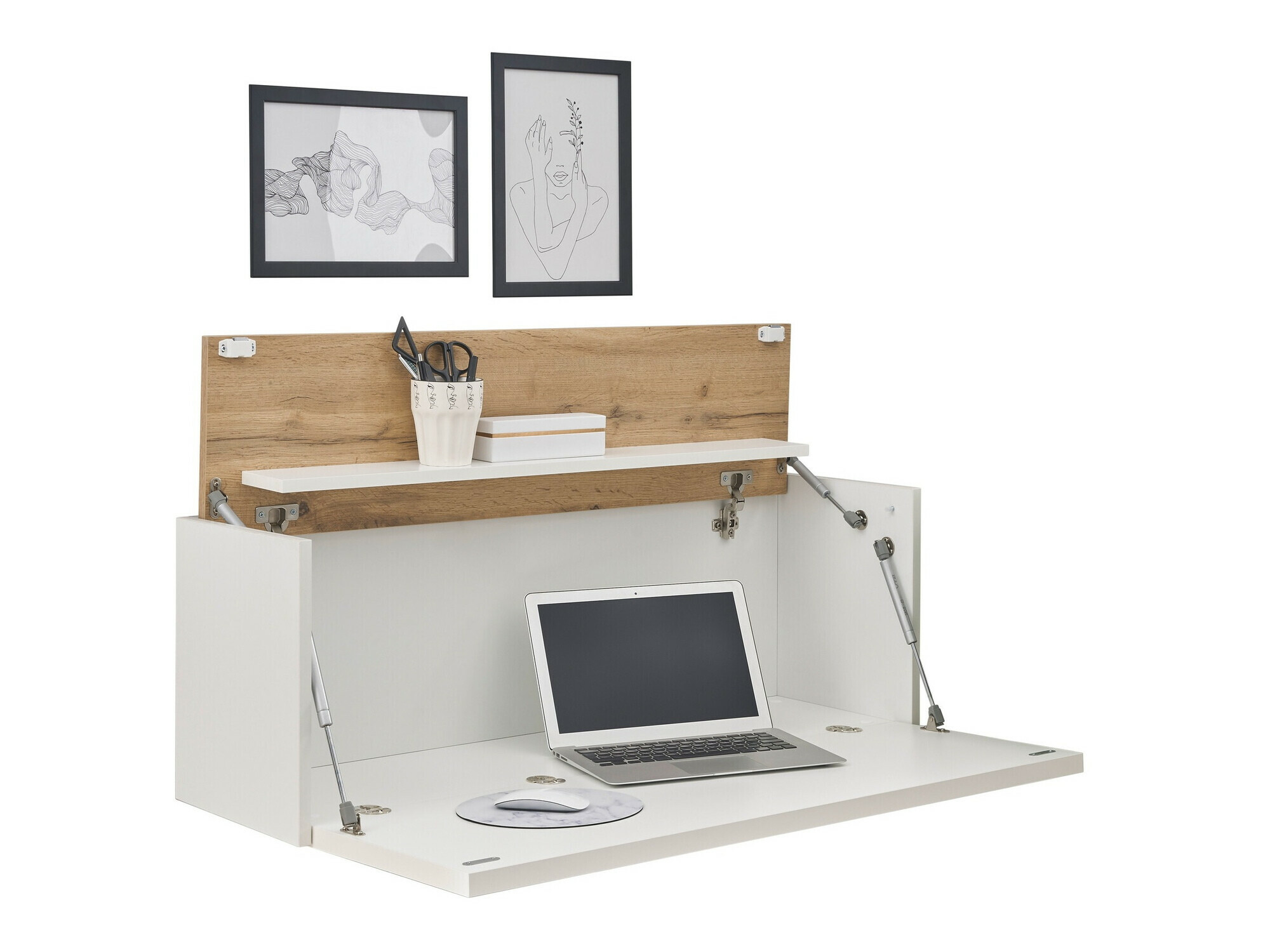 Mesa de escritório Elbsori 107 (Branco + Carvalho wotan)