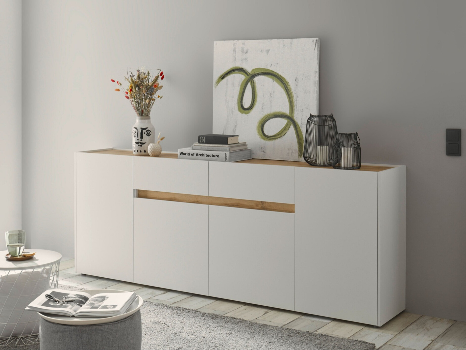 Cómoda Elbsori 118 (Branco + Carvalho wotan)