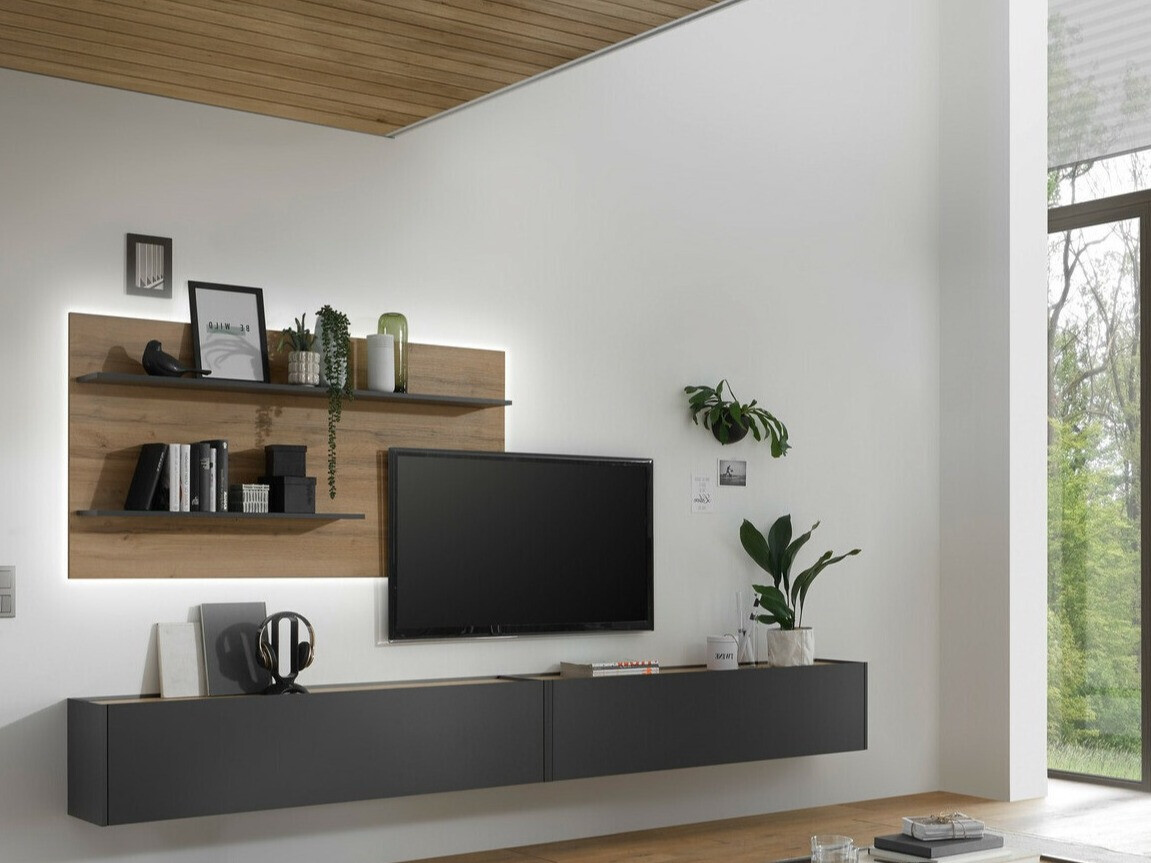 Conjunto para sala de estar Elbsori 120 (Antracite + Carvalho wotan)