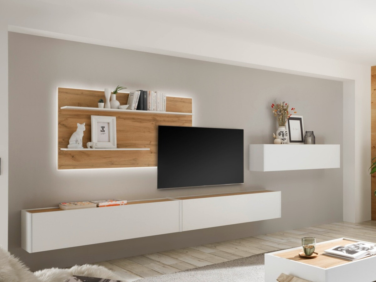 Conjunto para sala de estar Elbsori 121 (Branco + Carvalho wotan)