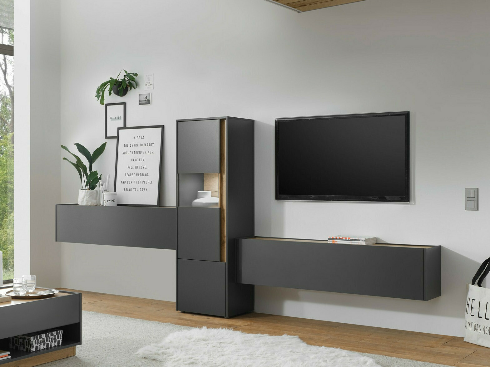 Conjunto para sala de estar Elbsori 122 (Antracite + Carvalho wotan)