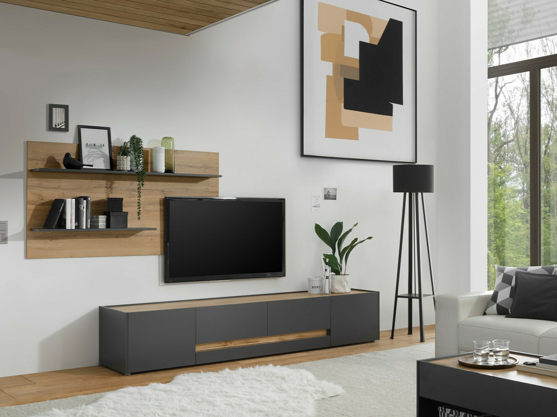 Conjunto para sala de estar Elbsori 124 (Antracite + Carvalho wotan)