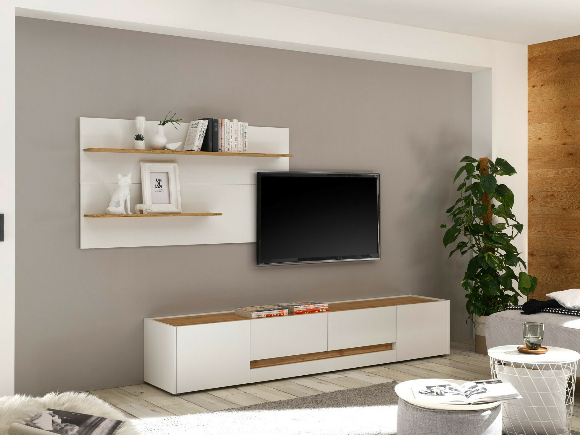 Conjunto para sala de estar Elbsori 124 (Branco + Carvalho wotan)