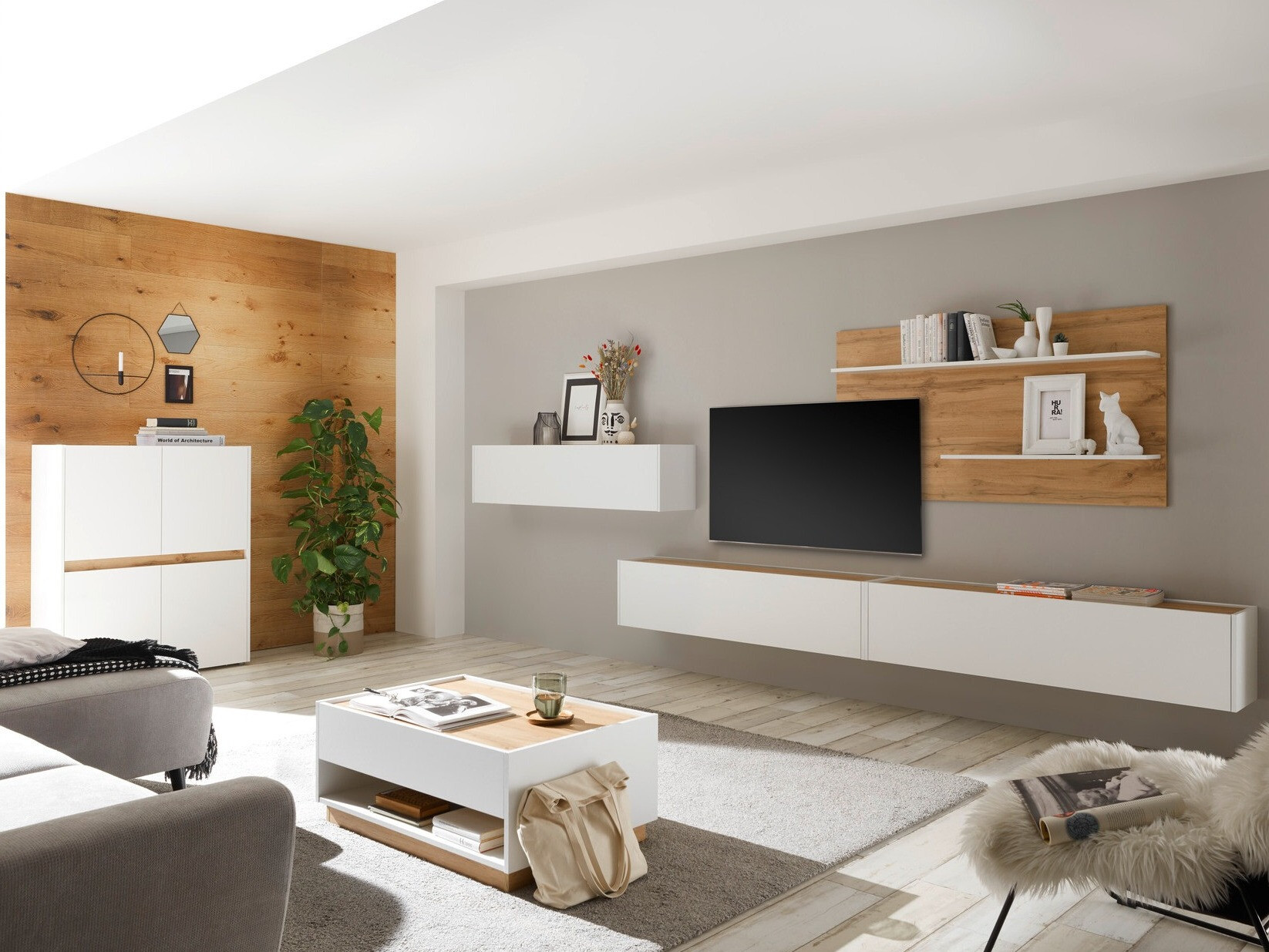 Mesa de centro Elbsori 123 (Branco + Carvalho wotan)