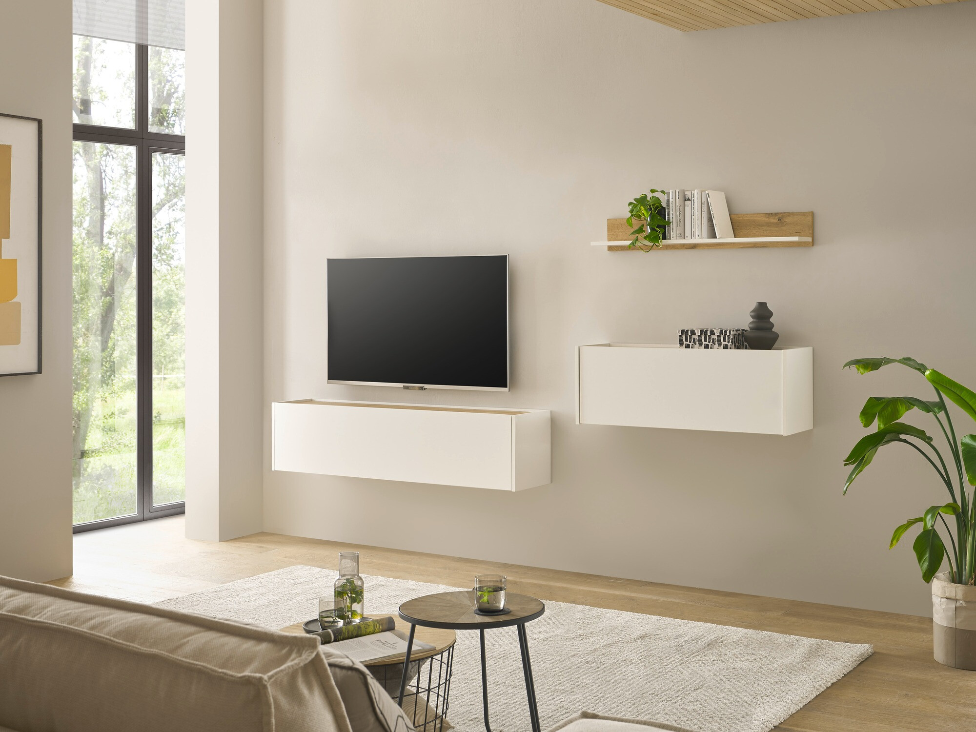 Estante de parede Elbsori 126 (Carvalho wotan + Branco)